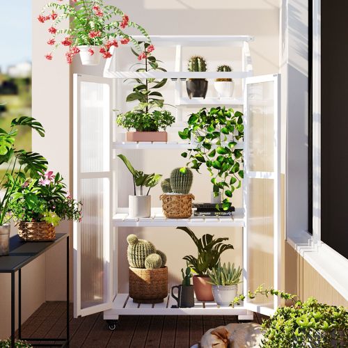 62 inch Height Wood Large Greenhouse Balcony Portable Cold Frame with Wheels and Adjustable Shelves for Outdoor Indoor Use 62 inch Height Wood Large Greenhouse Balcony Portable Cold Frame with Wheels and Adjustable Shelves for Outdoor Indoor Use